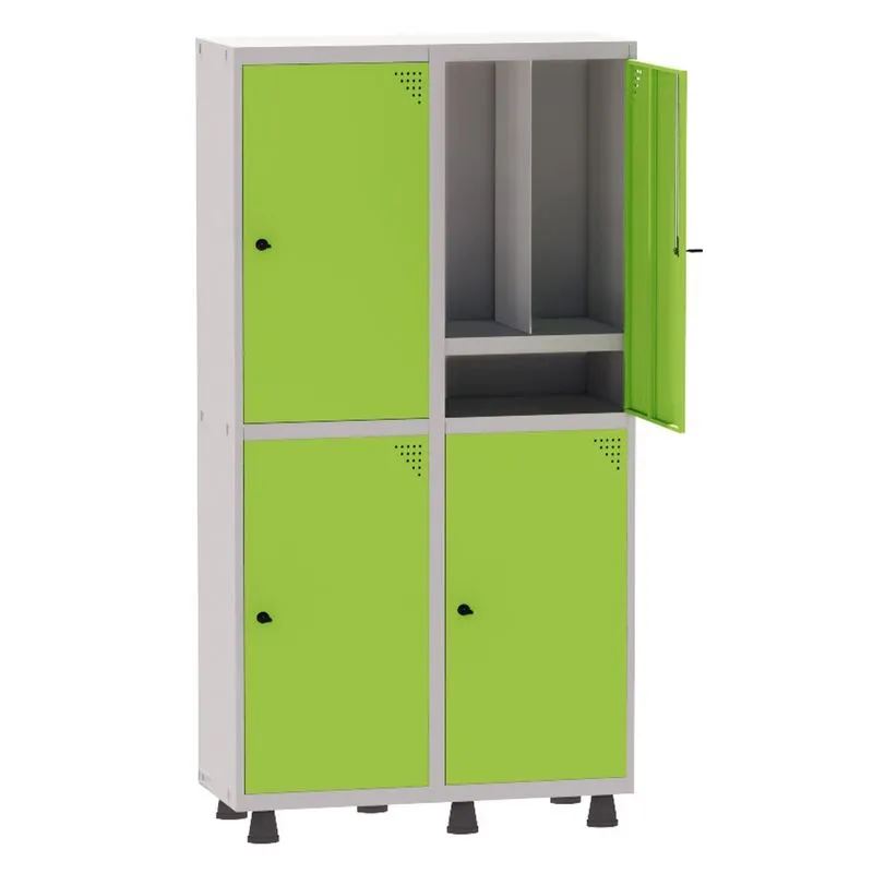 Armário Guarda Volume Locker Roupeiro Insalubre 2 Vãos 04 Portas Com Prateleira GRP502/4INSPV Cinza e Verde Miró - Pandi