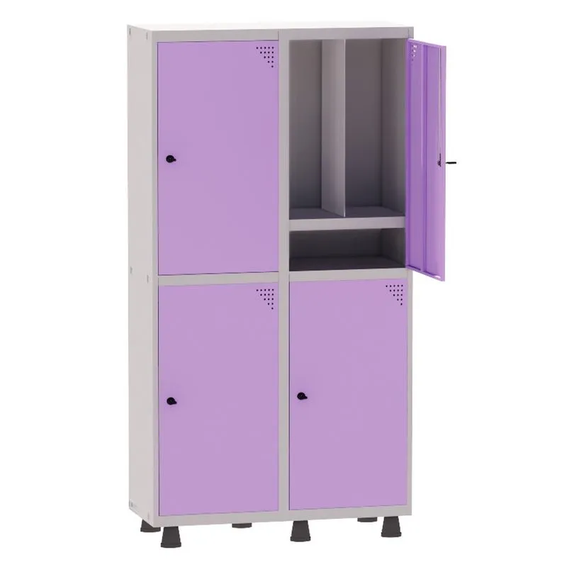 Armário Guarda Volume Locker Roupeiro Insalubre 2 Vãos 04 Portas Com Prateleira GRP502/4INSPV Cinza e Lilás - Pandin