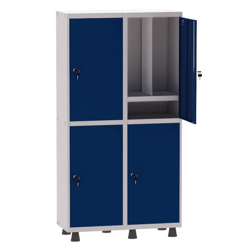 Armário Guarda Volume Locker Roupeiro Insalubre 2 Vãos 04 Portas Com Prateleira GRP502/4INSPV Cinza e Azul Del Rey - Pan