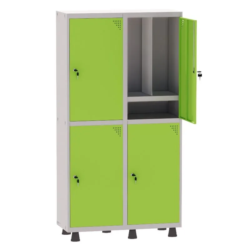 Armário Guarda Volume Locker Roupeiro Insalubre 2 Vãos 04 Portas Com Prateleira GRP502/4INSPV Cinza e Verde Miró - Pandi
