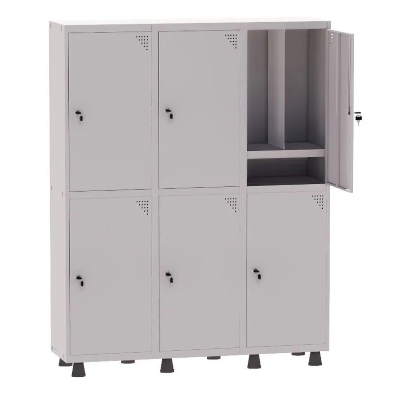 Armário Guarda Volume Locker Roupeiro Insalubre 3 Vãos 06 Portas Com Prateleira GRP503/6INSPV Cinza - Pandin