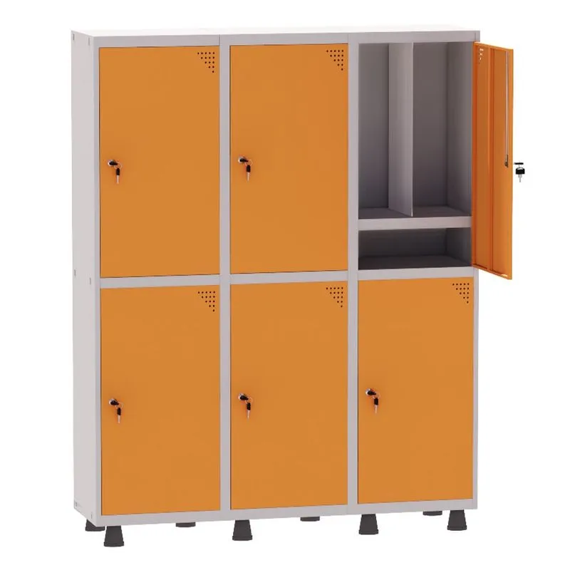 Armário Guarda Volume Locker Roupeiro Insalubre 3 Vãos 06 Portas Com Prateleira GRP503/6INSPV Cinza e Laranja Picasso -
