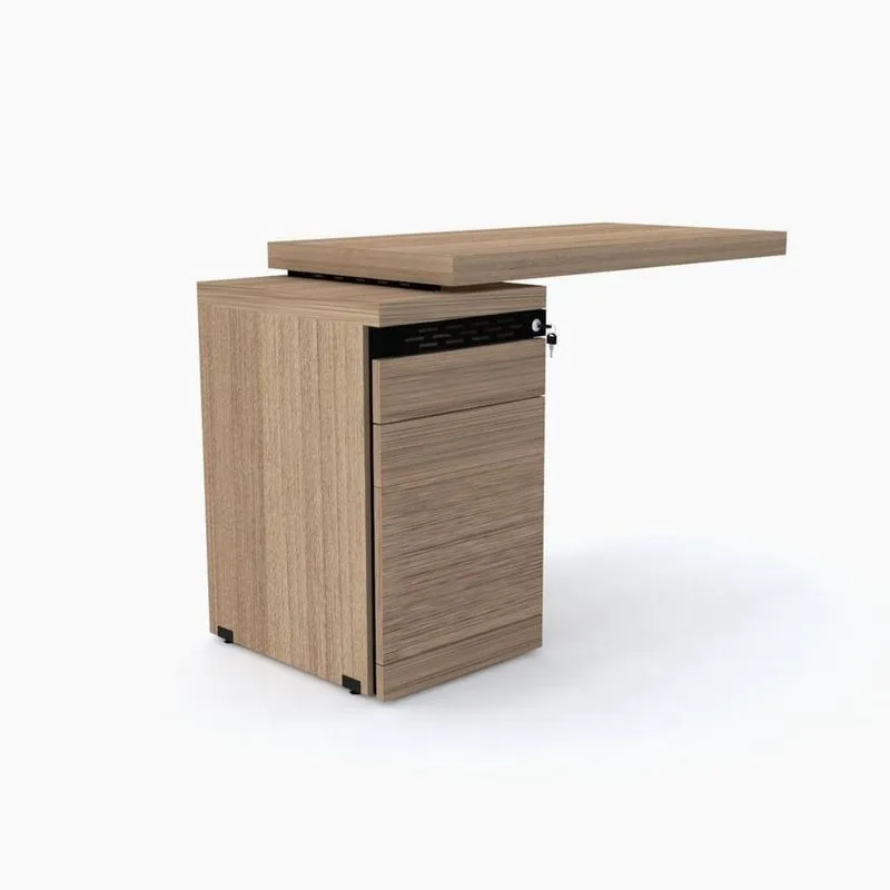 Mesa Complemento 106 x 50 cm Pé Gaveteiro 3 Gavetas PE50 em mdp Noce Naturalle detalhe Preto