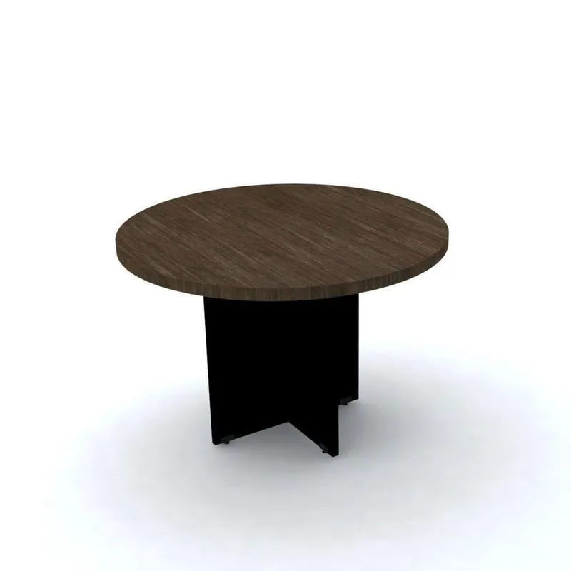 Mesa De Reunião Redonda 110 X 75 Cm Pé Painel Pe40 Em Mdp Imbuia Terra Base Preta