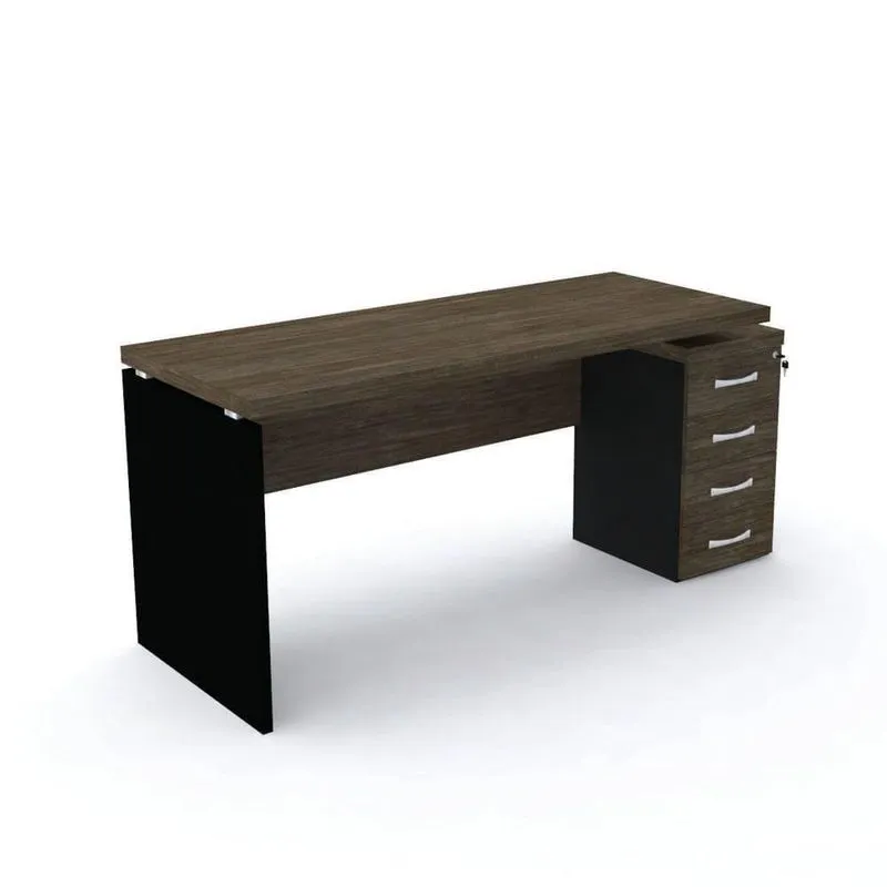 Mesa Pé Painel Com Gaveteiro 4 Gavetas Pe40 Em Mdp 164 X 60 Cm Imbuia Terra Base Preta