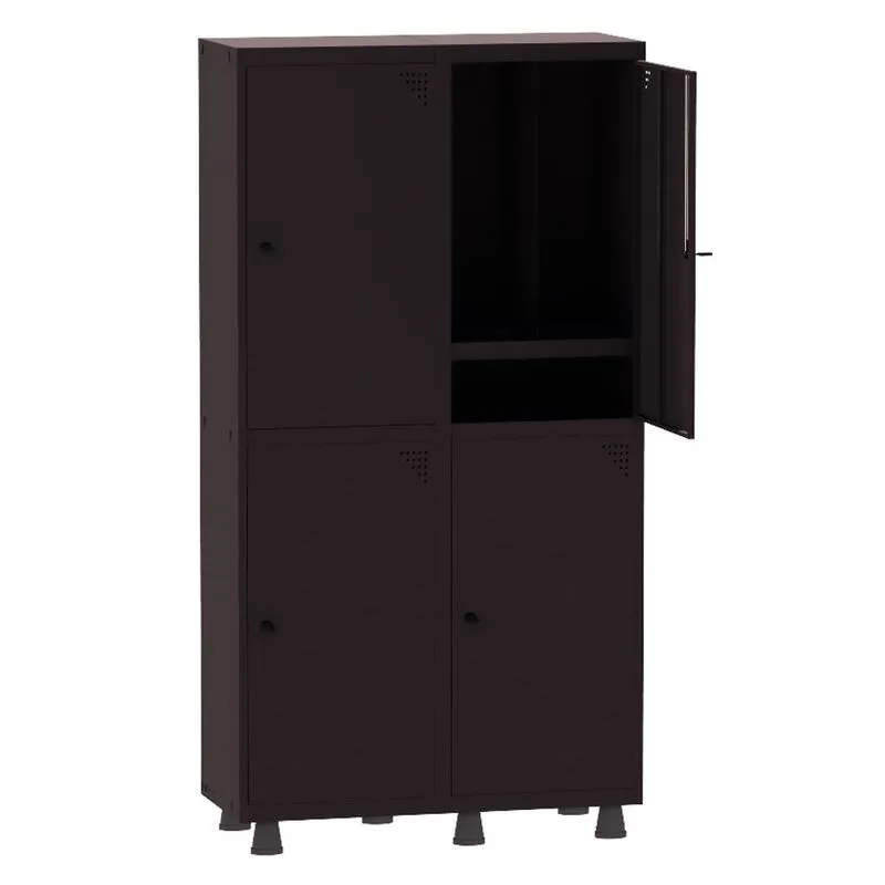 Armário Guarda Volume Locker Roupeiro Insalubre 2 Vãos 04 Portas Com Prateleira GRP502/4INSPV Preto - Pandin