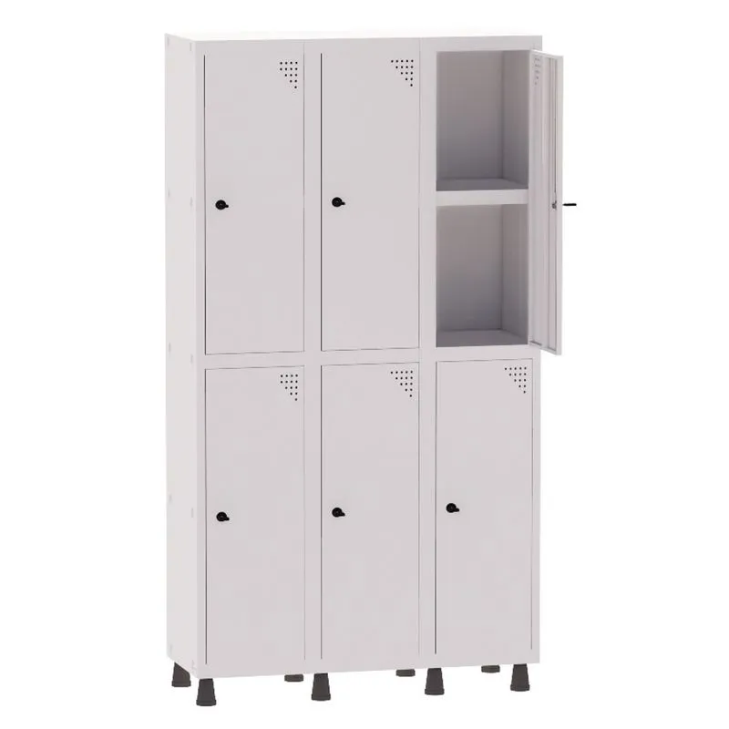 Armário Guarda Volume Locker Roupeiro 3 Vãos 06 Portas Com Prateleira GRP503PRI/6 Branco - Pandin