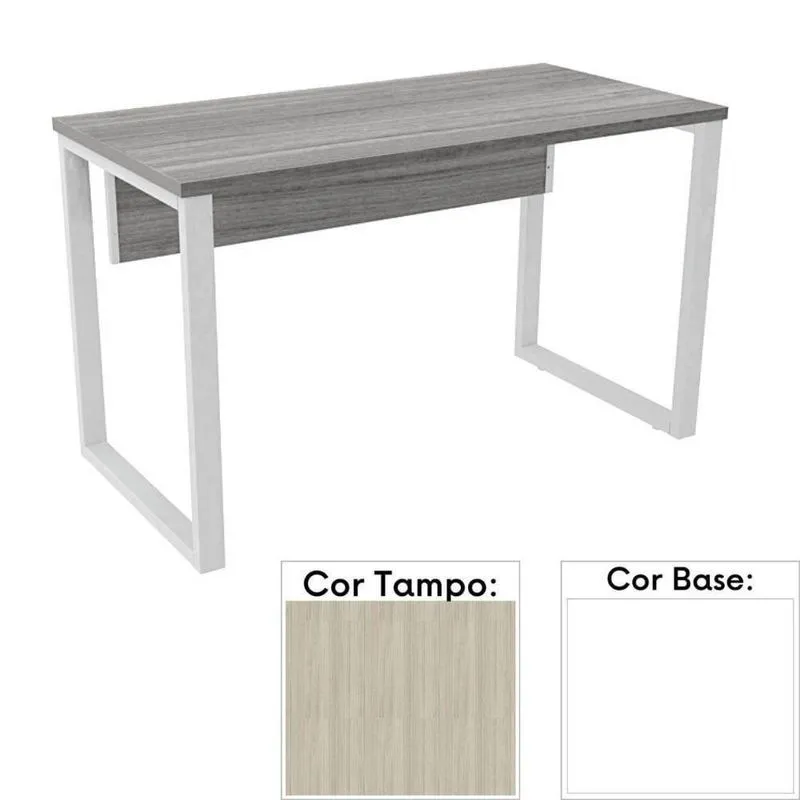 Mesa De Escritório Pé Tubular Pe25 Em Mdp 150 X 60 Cm Cor Nogueira Casablanca E Base Branca