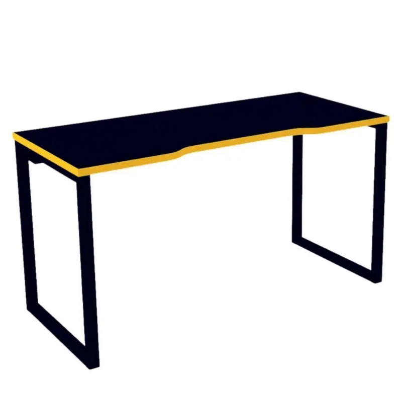 Mesa Gamer Retangular Home Office 134 X 60 Cm Pé Tubular Preto Com Borda Amarela