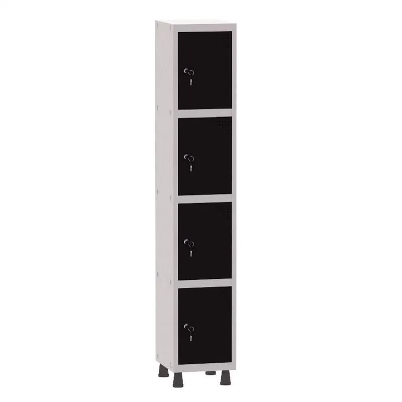Armário Guarda Volume Locker Roupeiro 1 Vão 4 Portas Aço GRF501/4 Cinza e Preto - Pandin