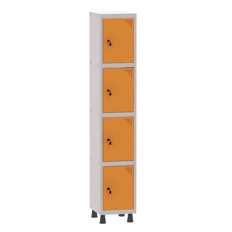 Armário Guarda Volume Locker Roupeiro 1 Vão 4 Portas Aço GRF501/4 Cinza e Laranja - Pandin