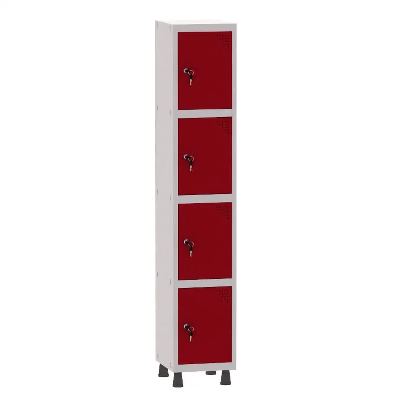 Armário Guarda Volume Locker Roupeiro 1 Vão 4 Portas Aço GRF501/4 Cinza e Vermelho - Pandin