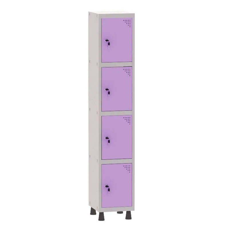 Armário Guarda Volume Locker Roupeiro 1 Vão 4 Portas Aço GRF501/4 Cinza e Lilás - Pandin
