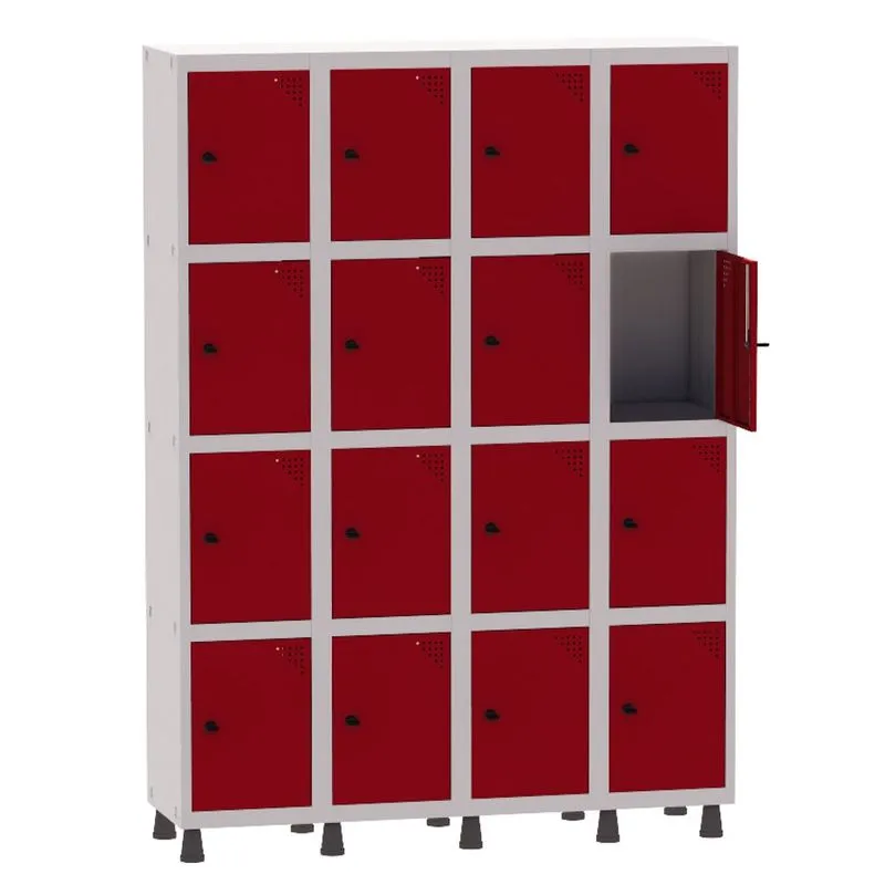 Armário Guarda Volume Locker Roupeiro 4 Vãos 16 Portas Aço GRP504/16 Cinza e Vermelho - Pandin