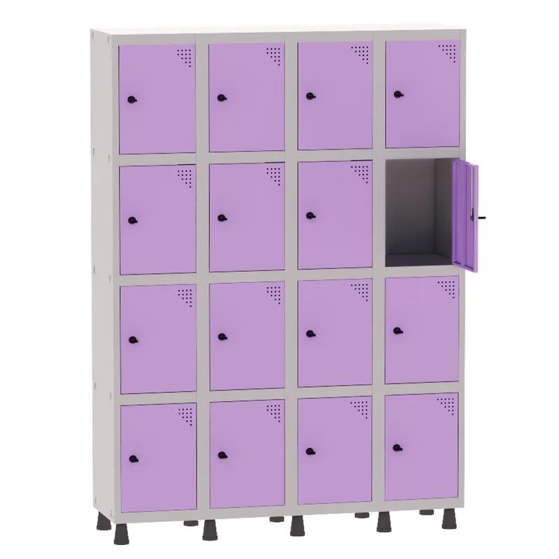 Armário Guarda Volume Locker Roupeiro 4 Vãos 16 Portas Aço GRP504/16 Cinza e Lilás - Pandin