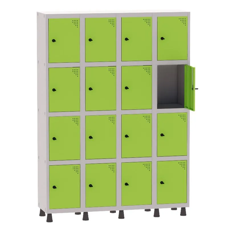 Armário Guarda Volume Locker Roupeiro 4 Vãos 16 Portas Aço GRP504/16 Cinza e Verde Miró - Pandin