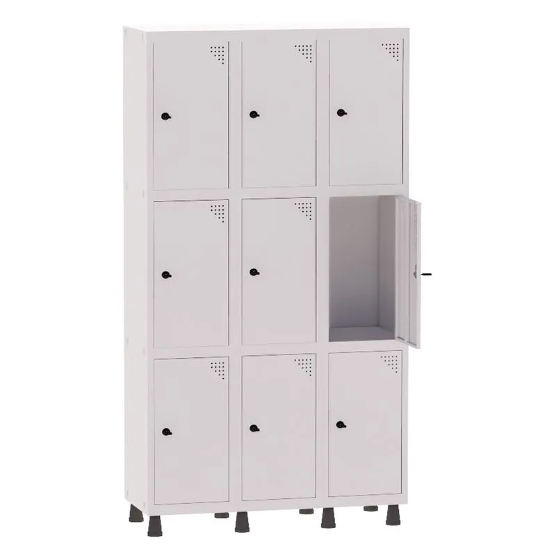Armário Guarda Volume Locker Roupeiro 3 Vãos 9 Portas Aço GRP503/9 Branco - Pandin