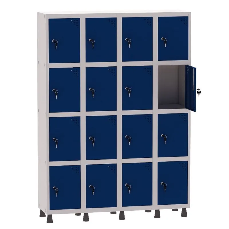 Armário Guarda Volume Locker Roupeiro 4 Vãos 16 Portas Aço GRF504/16 Cinza e Azul Del Rey - Pandin