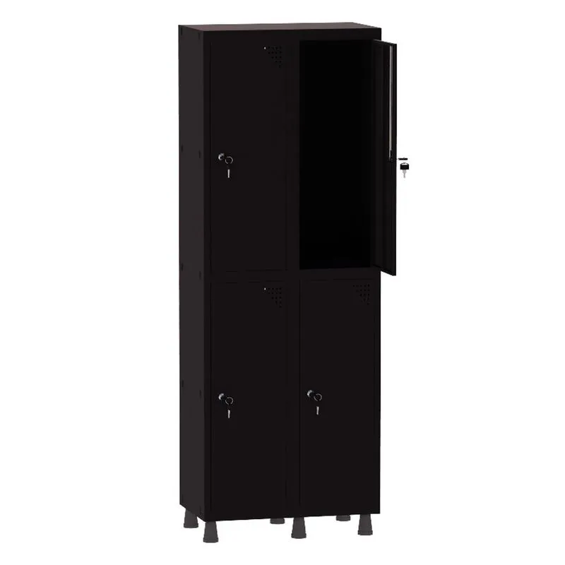 Armário Guarda Volume Locker Roupeiro 2 Vãos 4 Portas Aço GRF502/4 Preto - Pandin