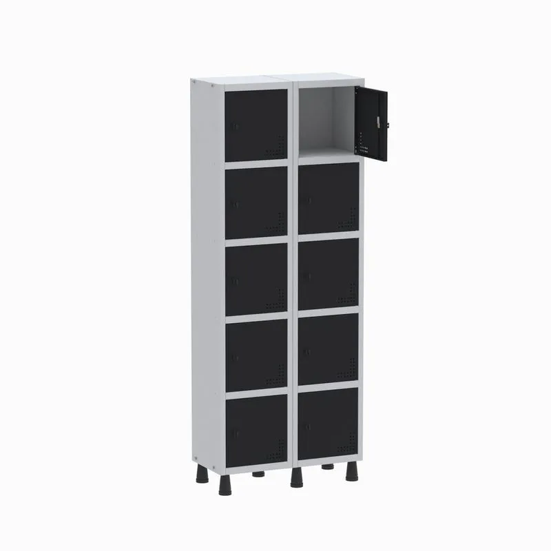 Armário Guarda Volume Locker Roupeiro 2 Vãos 10 Portas GR302/10 Light Cinza e Preto - Pandin