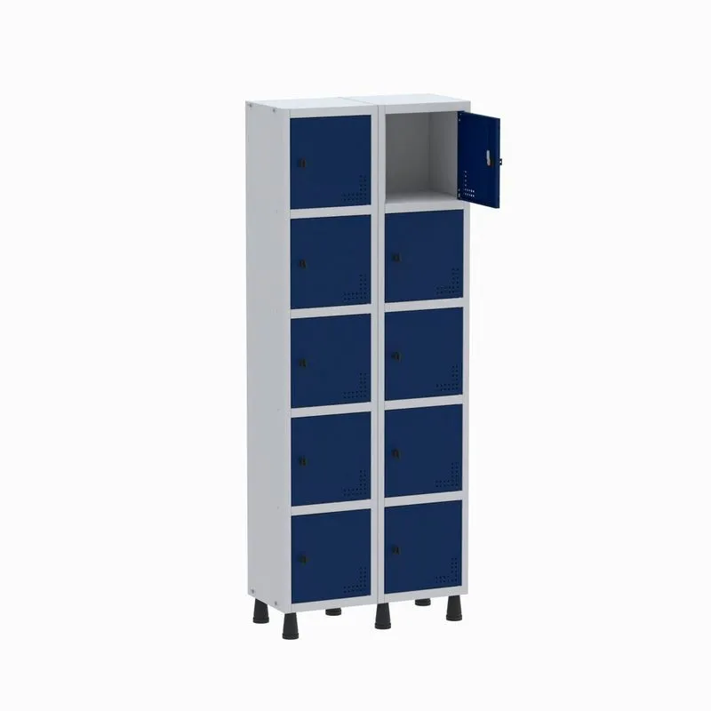 Armário Guarda Volume Locker Roupeiro 2 Vãos 10 Portas GR302/10 Light Cinza e Azul Del Rey - Pandin