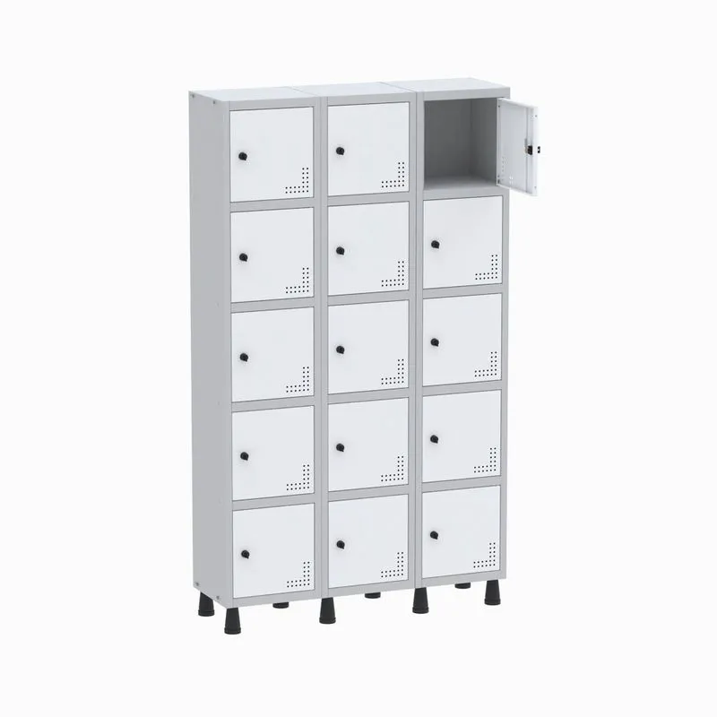 Armário Guarda Volume Locker Roupeiro 3 Vãos 15 Portas GR303/15 Light Cinza e Branco - Pandin