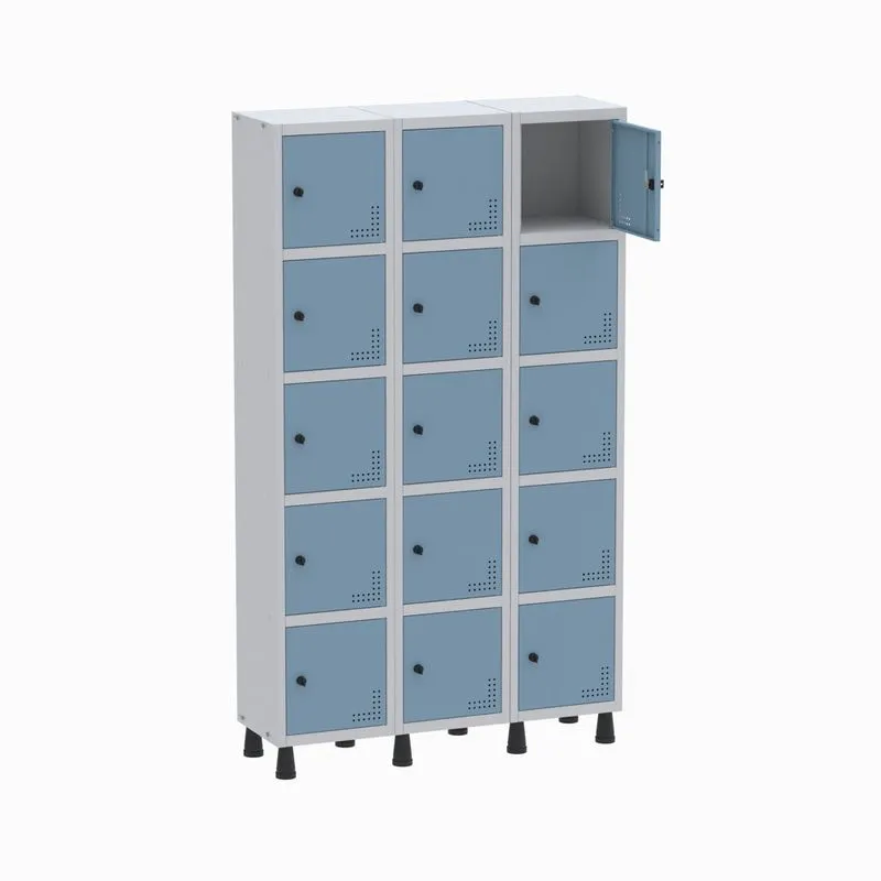 Armário Guarda Volume Locker Roupeiro 3 Vãos 15 Portas GR303/15 Light Cinza e Azul Dali - Pandin