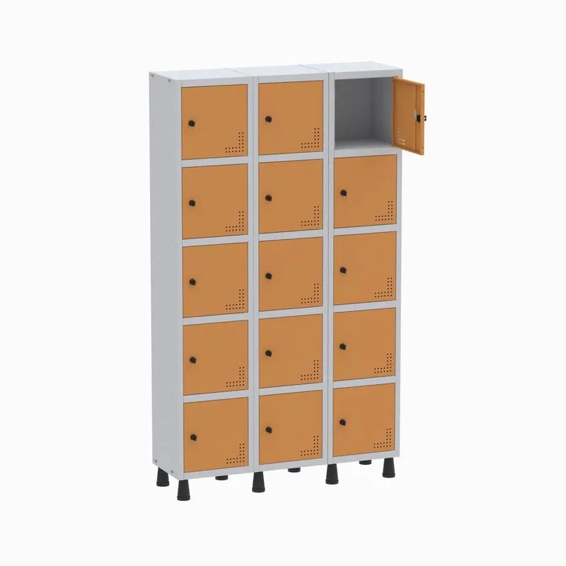 Armário Guarda Volume Locker Roupeiro 3 Vãos 15 Portas GR303/15 Light Cinza e Laranja - Pandin