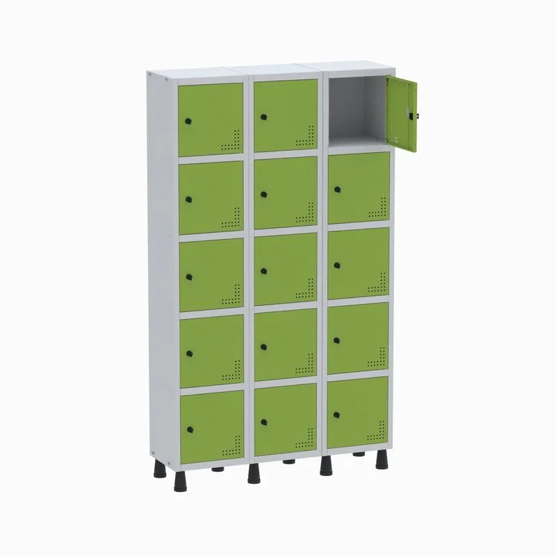Armário Guarda Volume Locker Roupeiro 3 Vãos 15 Portas GR303/15 Light Cinza e Verde - Pandin