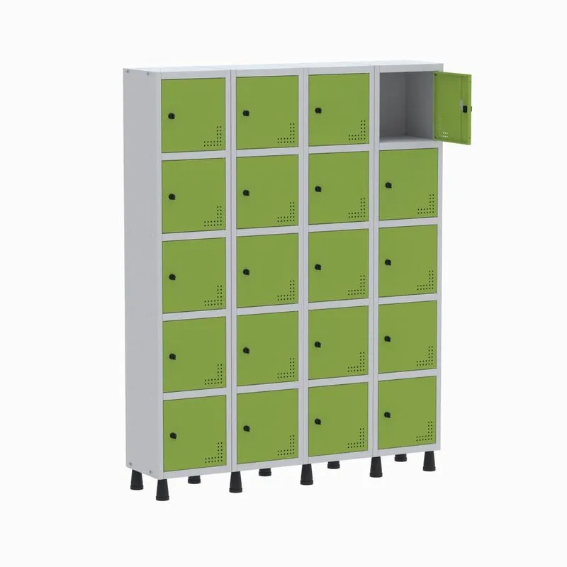 Armário Guarda Volume Locker Roupeiro 4 Vãos 20 Portas GR304/20 Light Cinza e Verde - Pandin