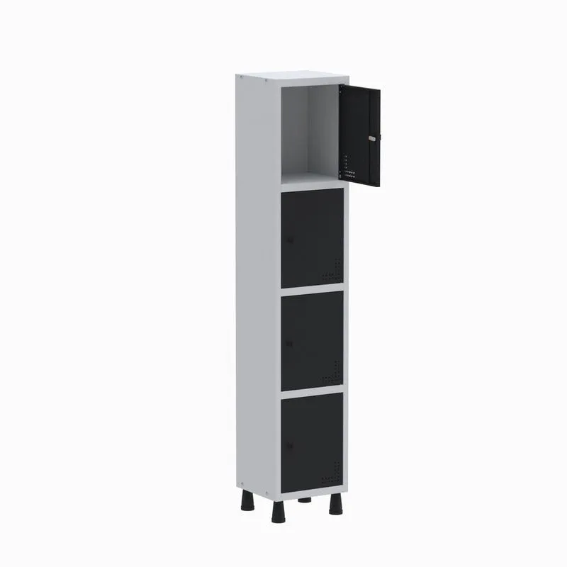 Armário Guarda Volume Locker Roupeiro 1 Vão 4 Portas GR301/4 Light Cinza e Preto - Pandin