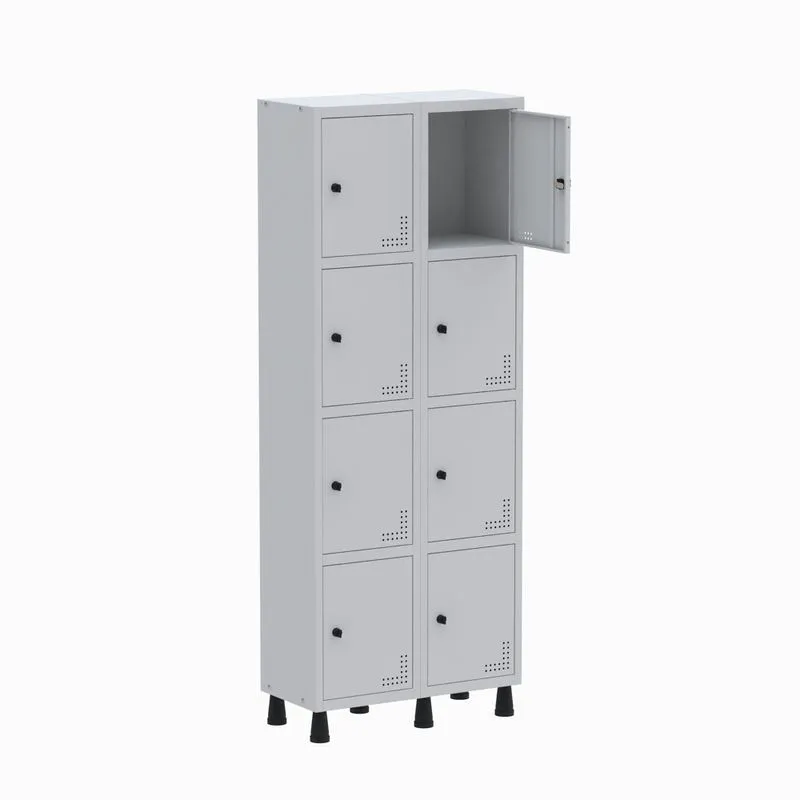 Armário Guarda Volume Locker Roupeiro 2 Vãos 8 Portas GR302/8 Light Cinza - Pandin