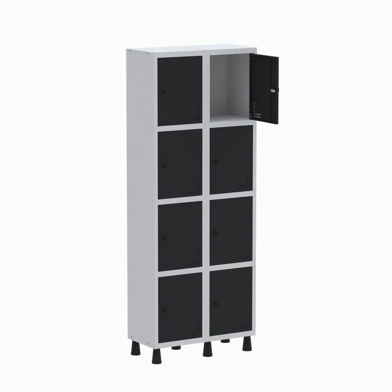 Armário Guarda Volume Locker Roupeiro 2 Vãos 8 Portas GR302/8 Light Cinza e Preto - Pandin