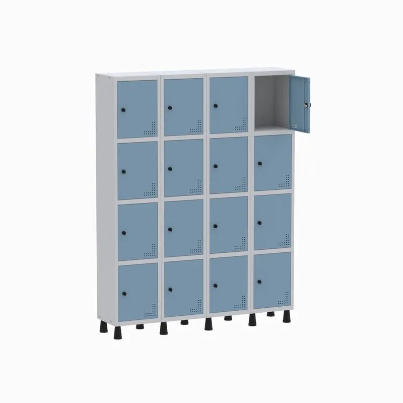Armário Guarda Volume Locker Roupeiro 4 Vãos 16 Portas GR304/16 Light Cinza e Azul Dali - Pandin
