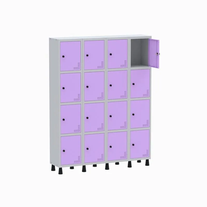 Armário Guarda Volume Locker Roupeiro 4 Vãos 16 Portas GR304/16 Light Cinza e Lilás - Pandin