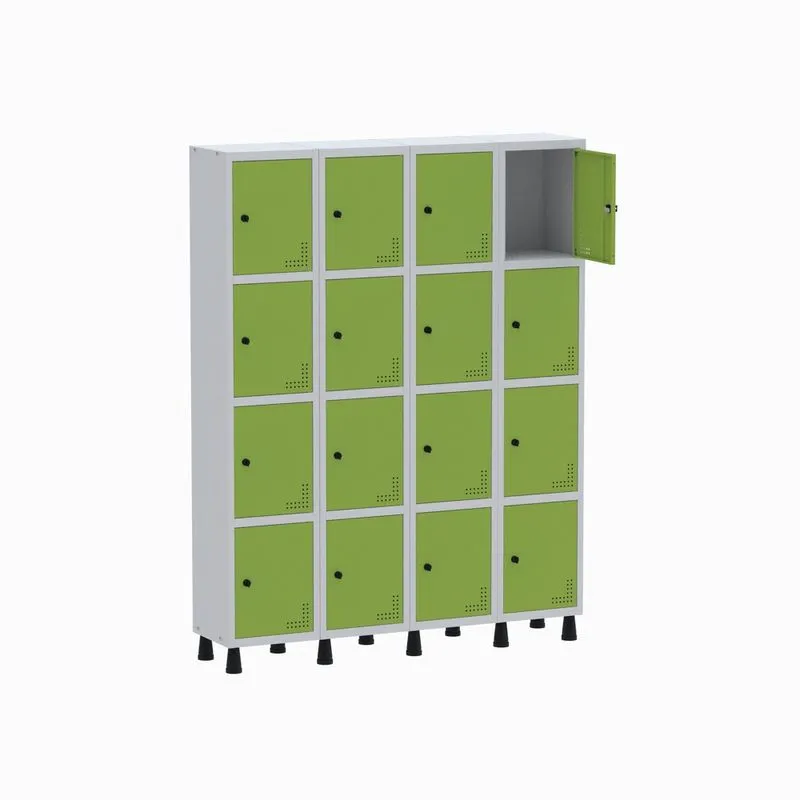 Armário Guarda Volume Locker Roupeiro 4 Vãos 16 Portas GR304/16 Light Cinza e Verde - Pandin