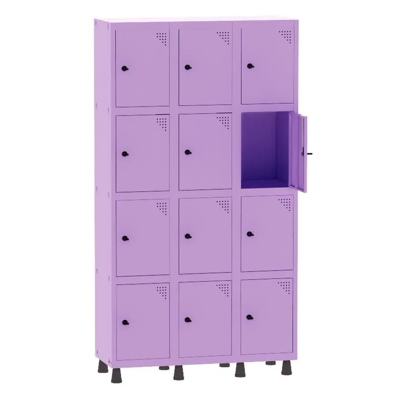Armário Guarda Volume Locker Roupeiro 3 Vãos 12 Portas Aço GRP503/12 Lilás - Pandin