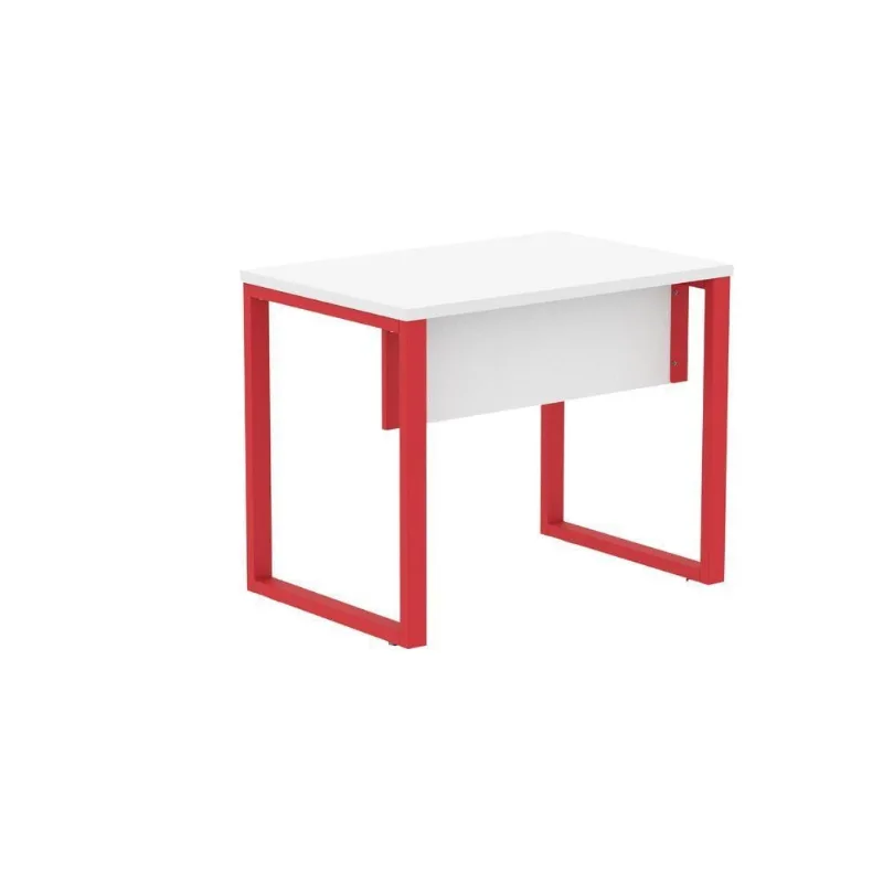 Mesa para Escritório Retangular M900P25TUB Moderno sem Gavetas MDP e Aço 90CM Branco e Vermelho