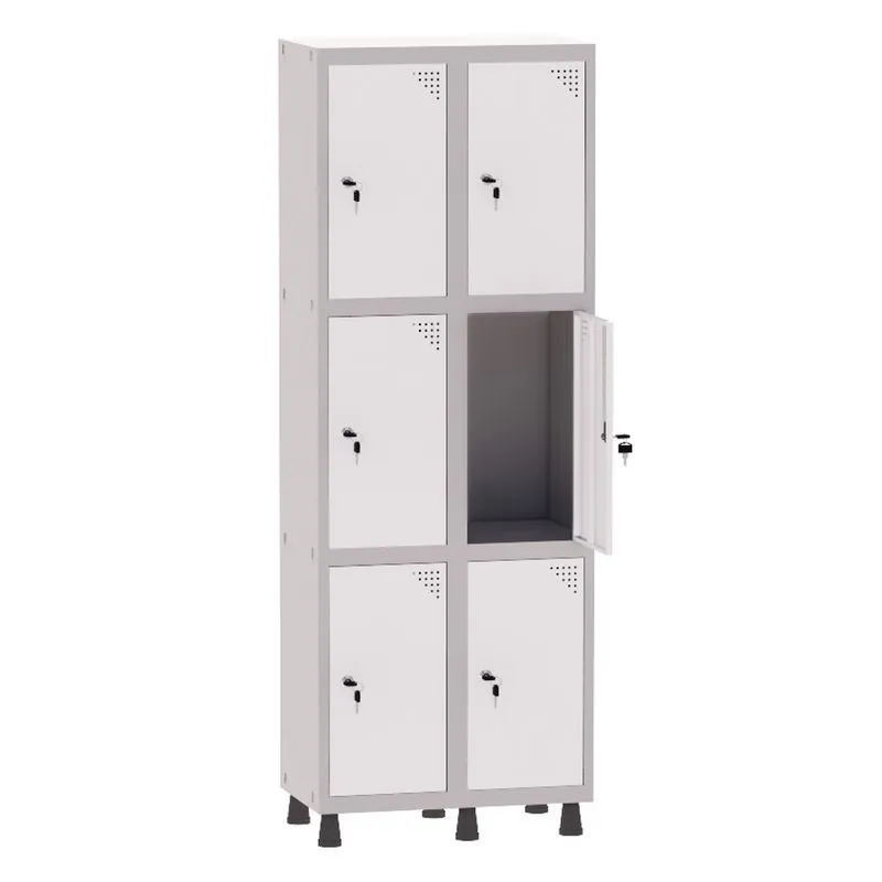 Armário Guarda Volume Locker Roupeiro 2 Vãos 6 Portas Aço GRF502/6 Cinza e Branco - Pandin