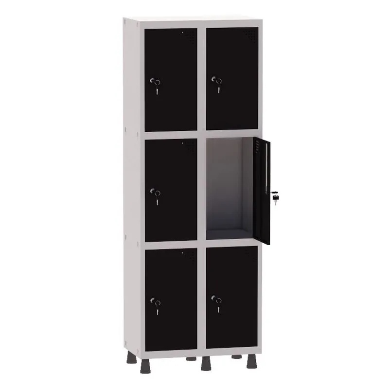 Armário Guarda Volume Locker Roupeiro 2 Vãos 6 Portas Aço GRF502/6 Cinza e Preto - Pandin