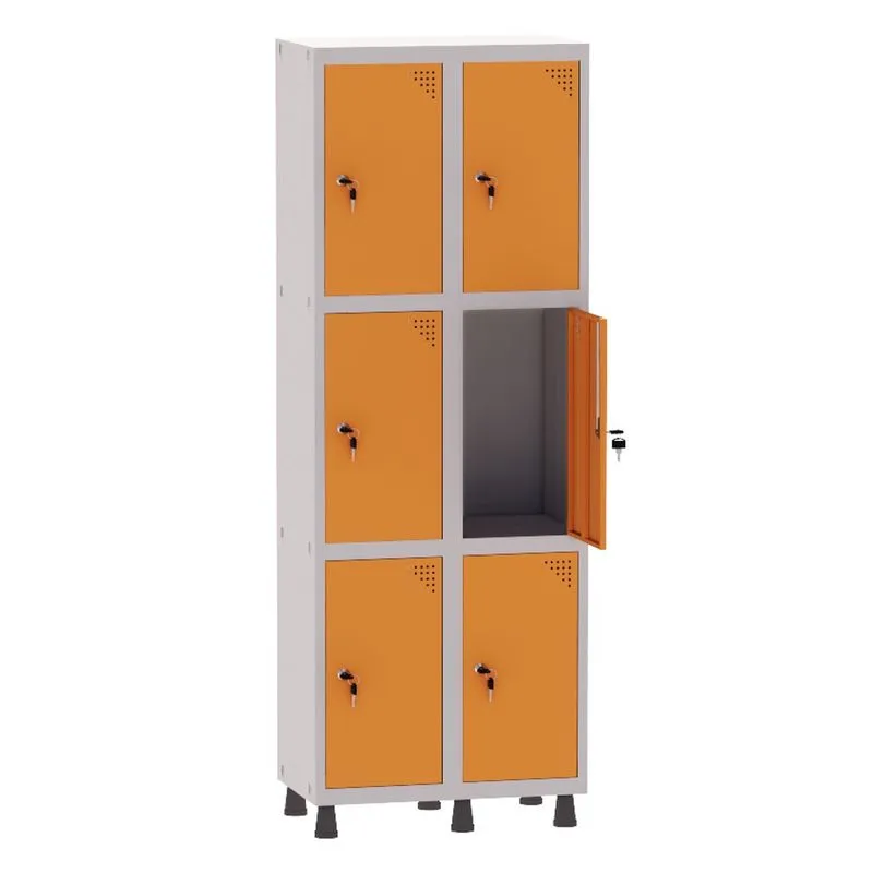 Armário Guarda Volume Locker Roupeiro 2 Vãos 6 Portas Aço GRF502/6 Cinza e Laranja - Pandin