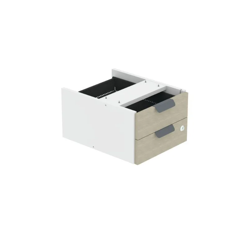 Gaveteiro Aéreo para Mesa GA02G P15 2 Gavetas MDP Castanheira Natural Branco Pandin Móveis