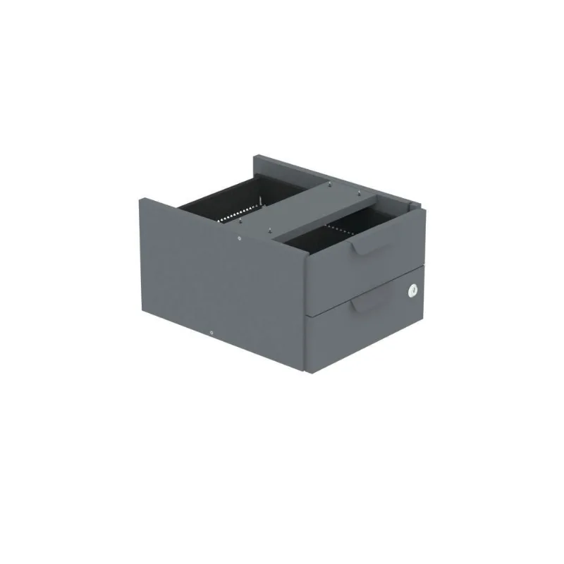 Gaveteiro Aéreo para Mesa GA02G P15 2 Gavetas MDF-MDP com Corrediça Metálica Grafite Pandin Móveis