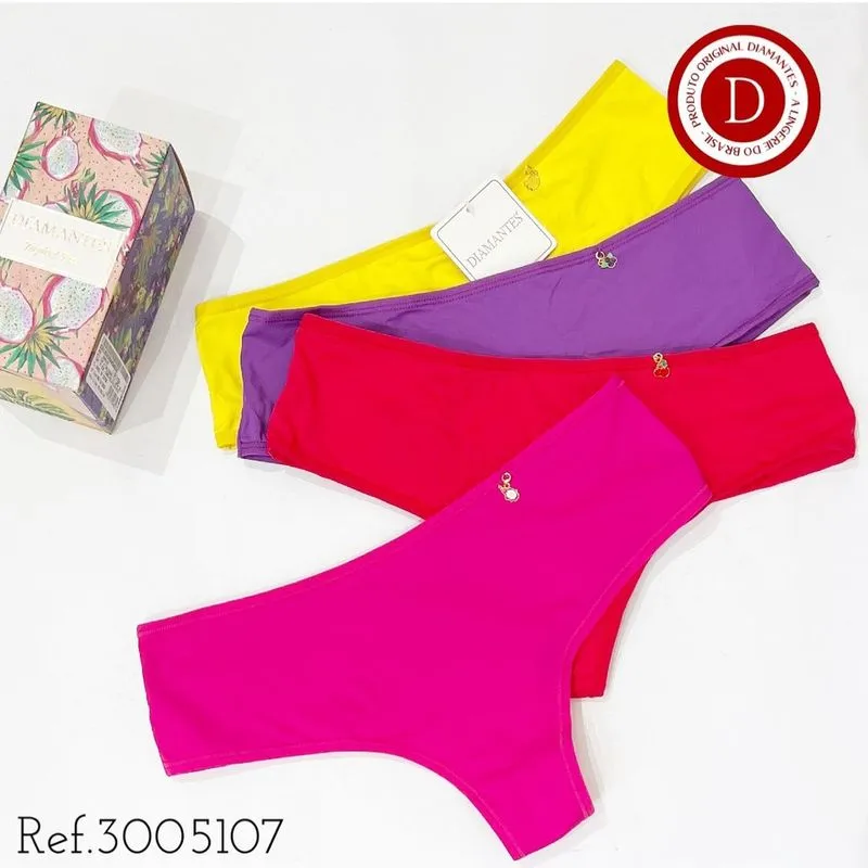 Kit 4 Calcinhas Cintura Alta Fio Dental Diamantes Lingerie