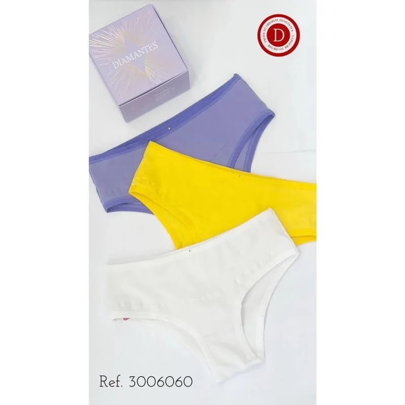 Kit 3 Calcinhas em Algodão Pala Alta Diamantes Lingerie