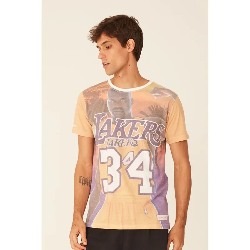 Camiseta Mitchell & Ness Estampada City Pride Los Angeles Lakers Shaquille O'Neal Off White - P