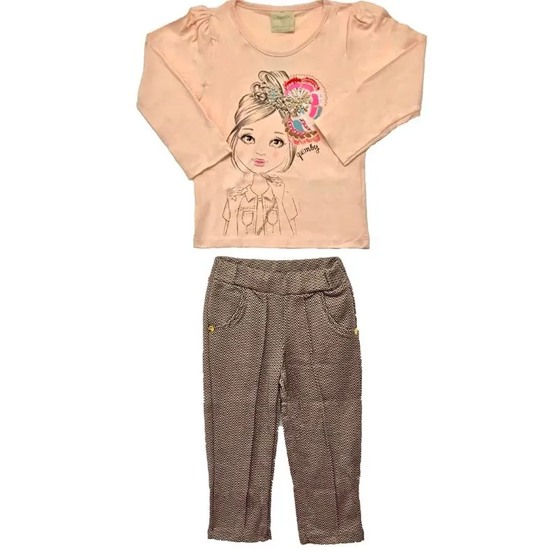 Conjunto Infantil Menina Meia Estação Com Estampa Menina 1/3 - 27104-ROSA BEBE-3