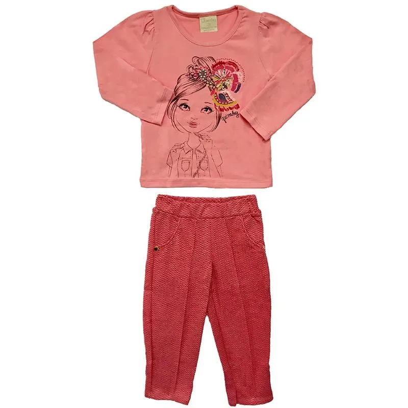 Conjunto Infantil Menina Meia Estação Com Estampa Menina 1/3 - 27104-ROSA-1