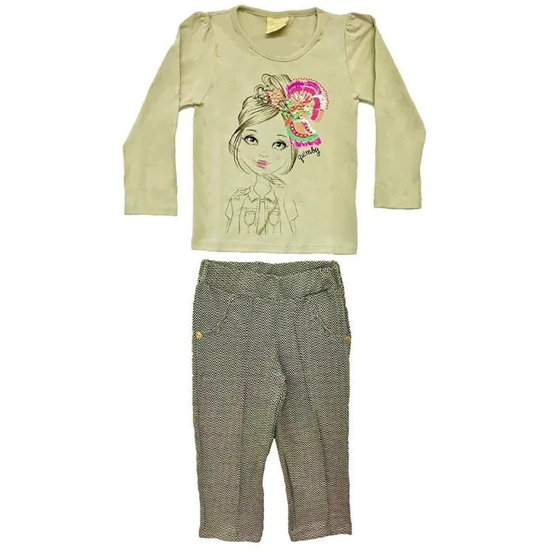 Conjunto Infantil Menina Meia Estação Com Estampa Menina 1/3 - 27104-CINZA-2