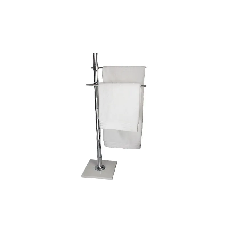 Toalheiro de Piso Anello Bambu Cromado com Branco Zen Design